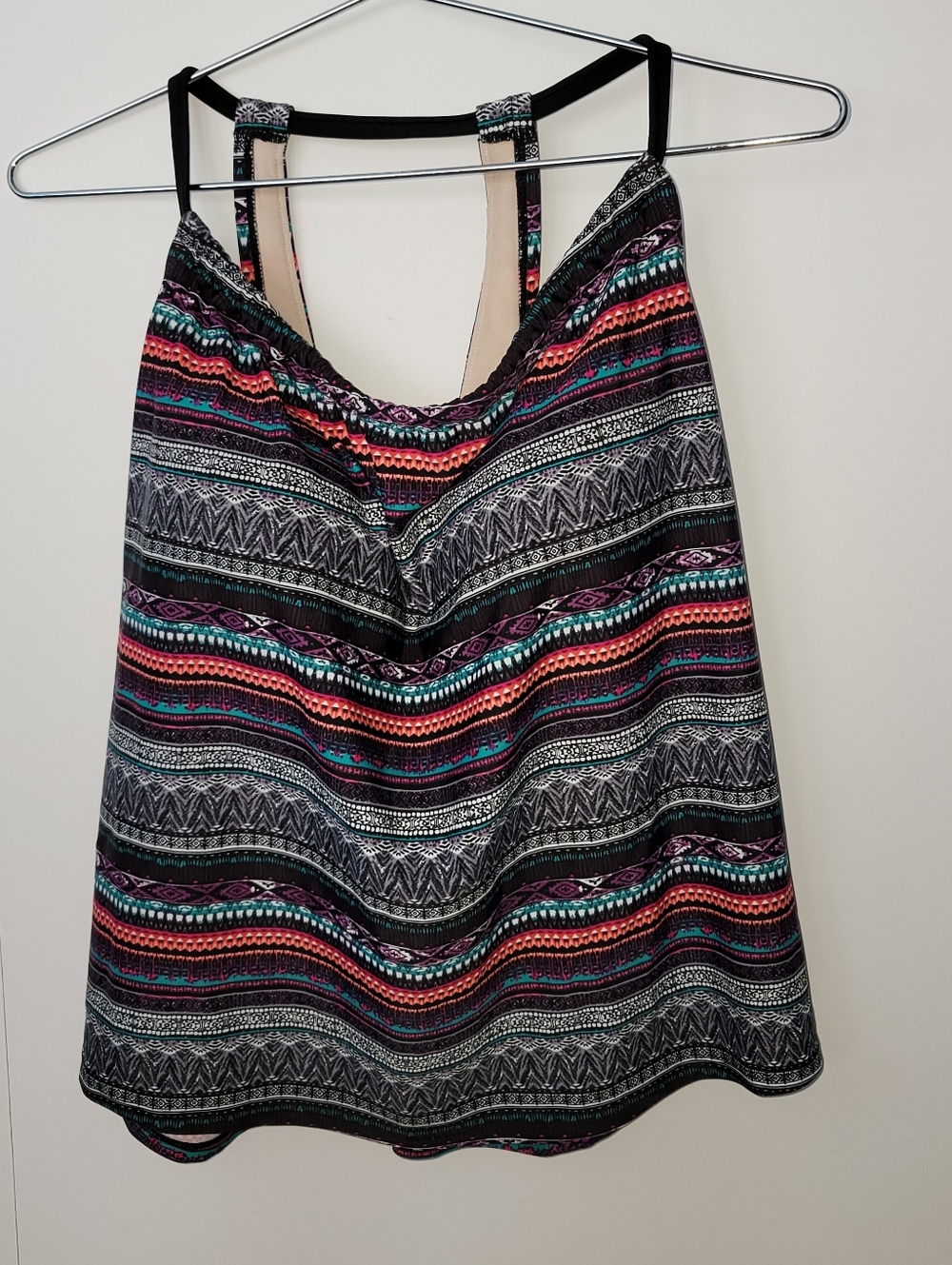 Kona Sol Multicolor Striped Tankini Swim Top - Black, Coral, Teal, Purple